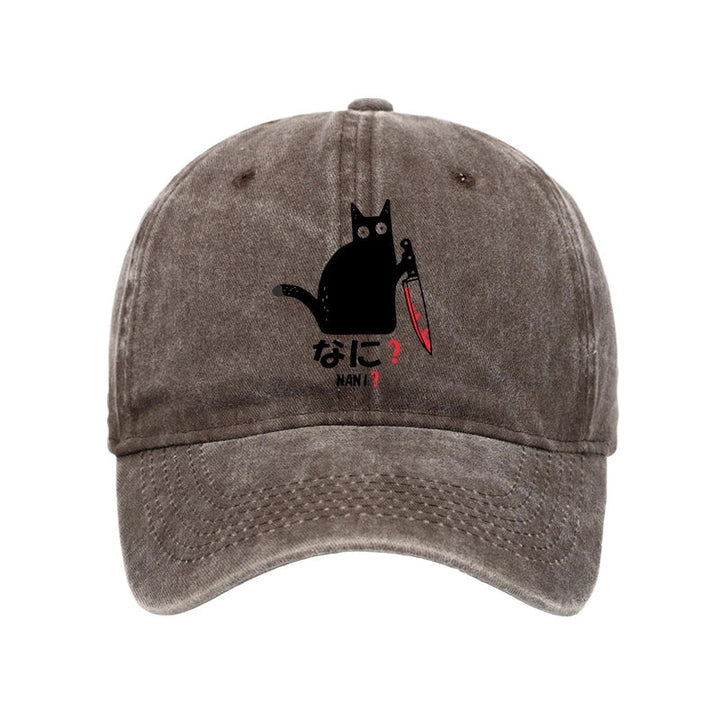 A Puzzled Cat Holding A Knife Washed Cap