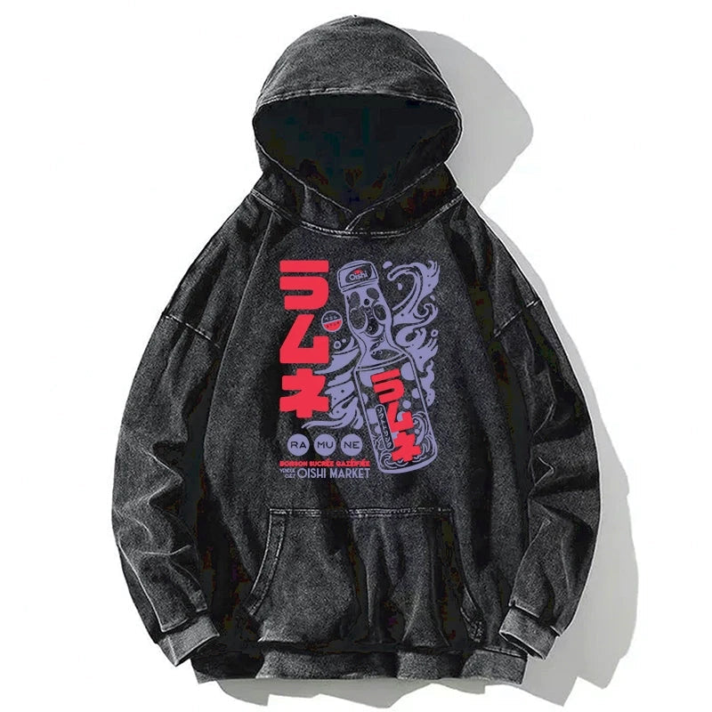 Ramune Print Japanese Washed Hoodie