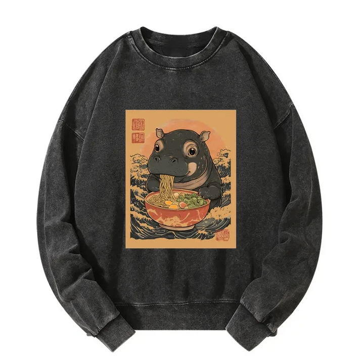 Moo Deng Eat Ramen Washed Sweatshirt