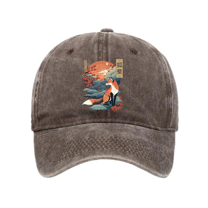 Japanese Kitsune Fox Sakura Washed Cap