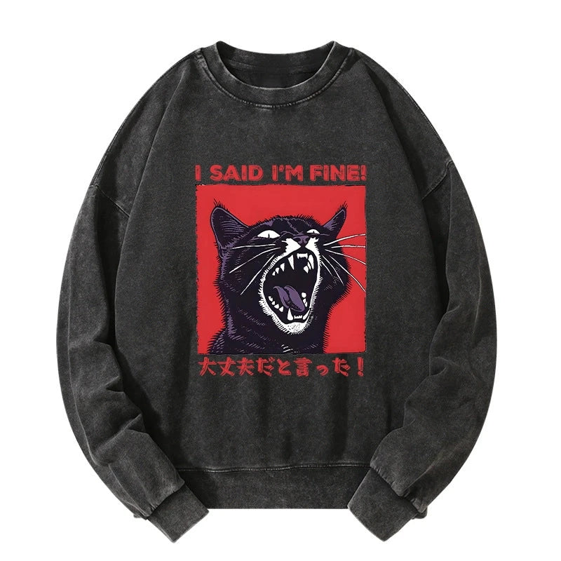 Angry Cat Japan Washed Sweatshirt