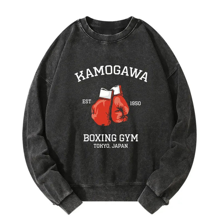 Retro Boxing Gloves Manga Anime Washed Sweatshirt