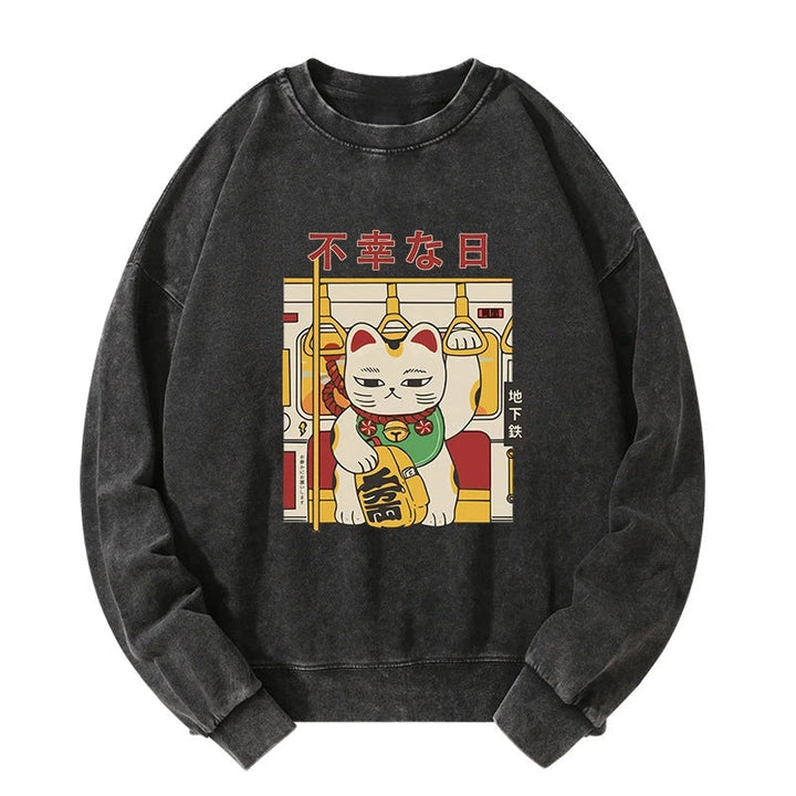 Lucky Cat Who Doesn't Want To Work Washed Sweatshirt