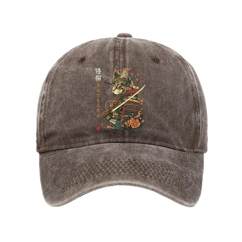 Cat Samurai Japanese Art Washed Cap
