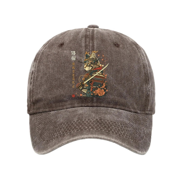 Cat Samurai Japanese Art Washed Cap