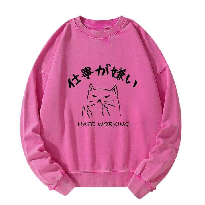 A Cat That Hates Work Washed Sweatshirt