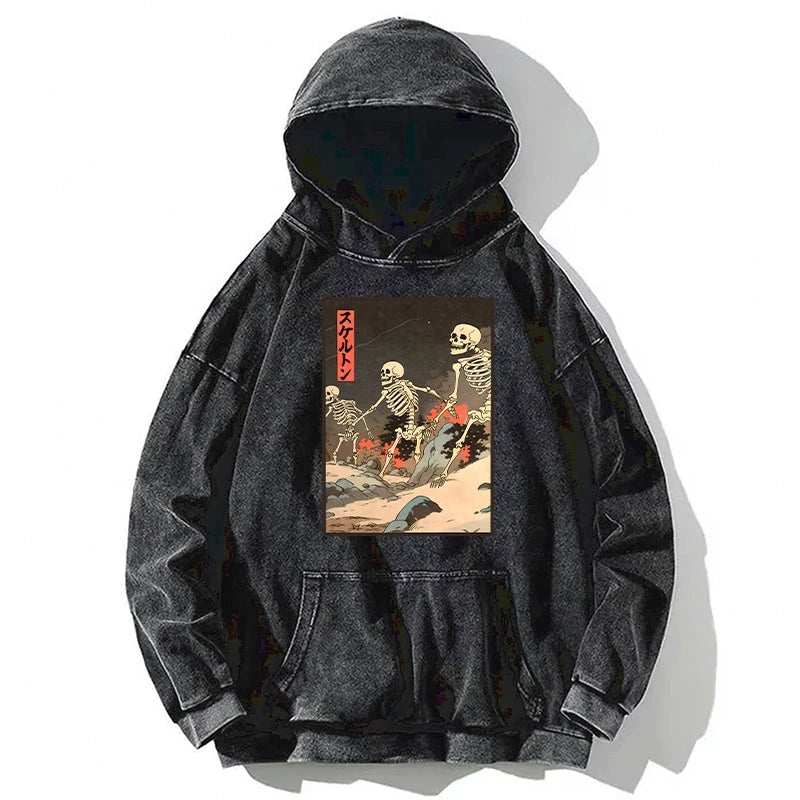 Japanese Rising Skeletons Washed Hoodie