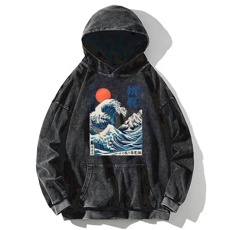 Ukiyo-e Ocean Waves Japan Washed Hoodie