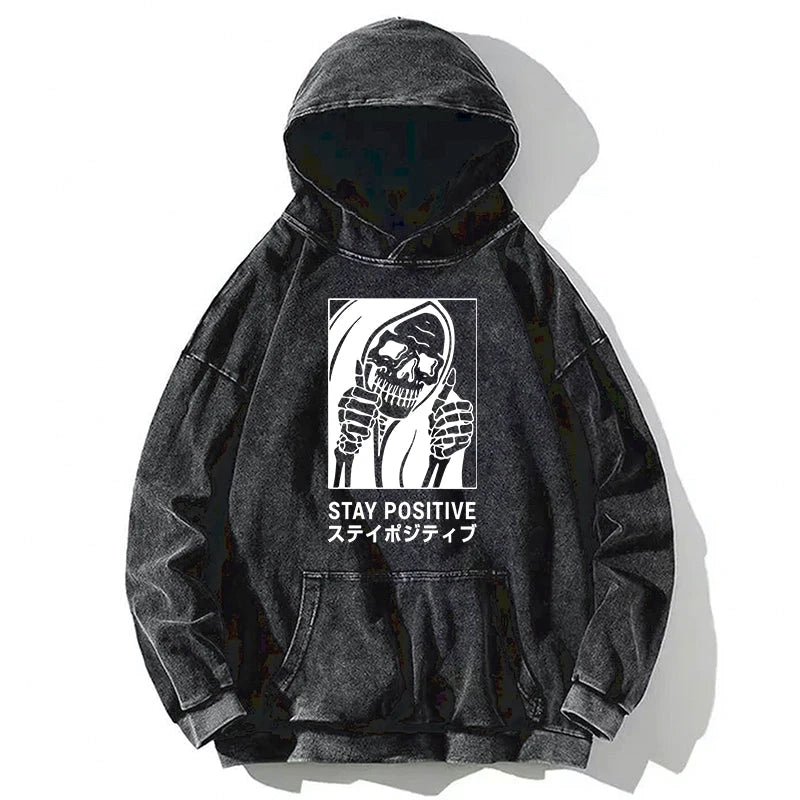Stay Positive Skeleton Washed Hoodie
