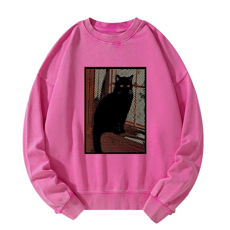 Mysterious Black Cat Washed Sweatshirt