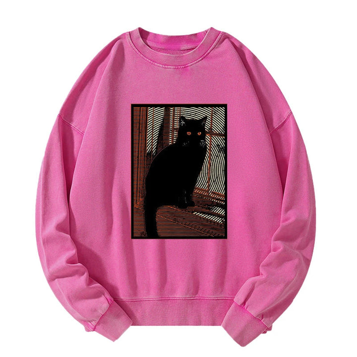 Mysterious Black Cat Washed Sweatshirt