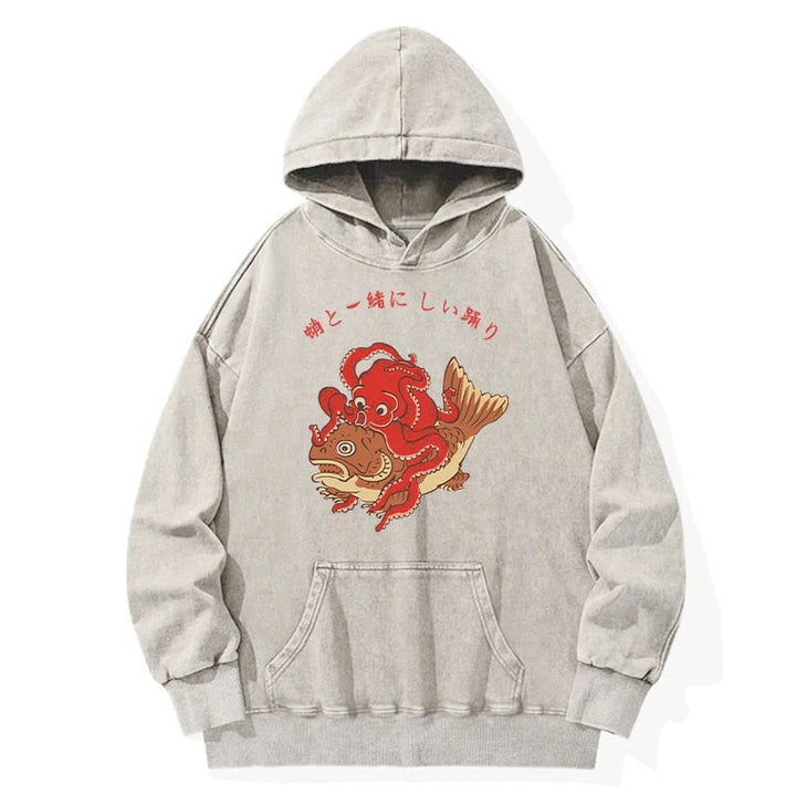 Octopus And Koi Dance Together Washed Hoodie