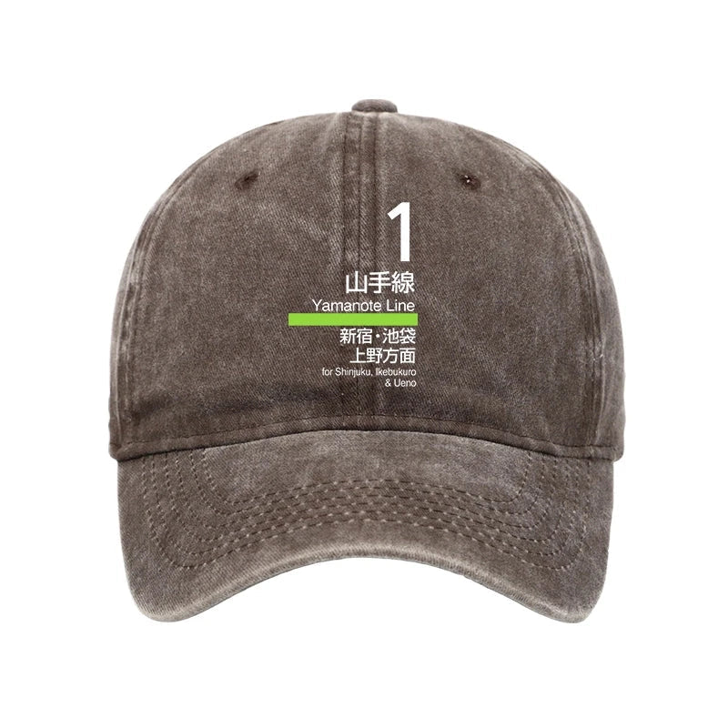 Tokyo Yamanote Line Platform Sign Washed Cap
