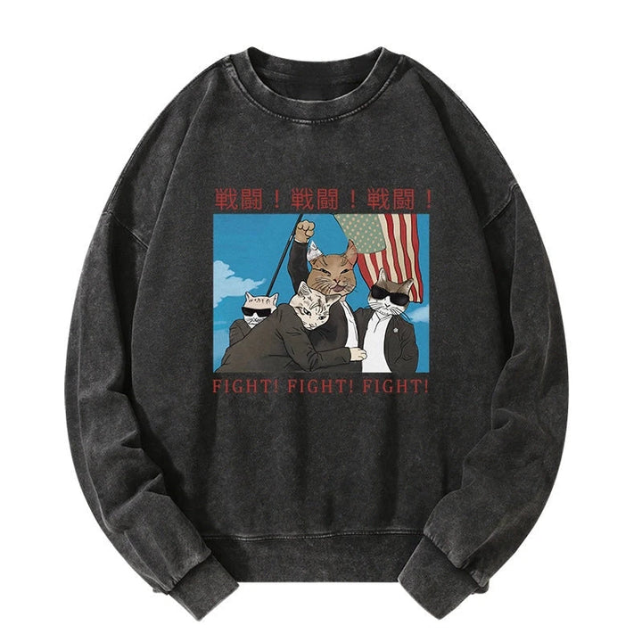 Fight Cat Japanese Washed Sweatshirt