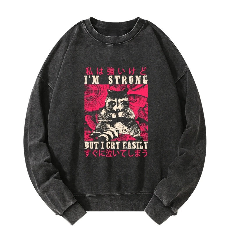 I Am Strong Raccoon Washed Sweatshirt