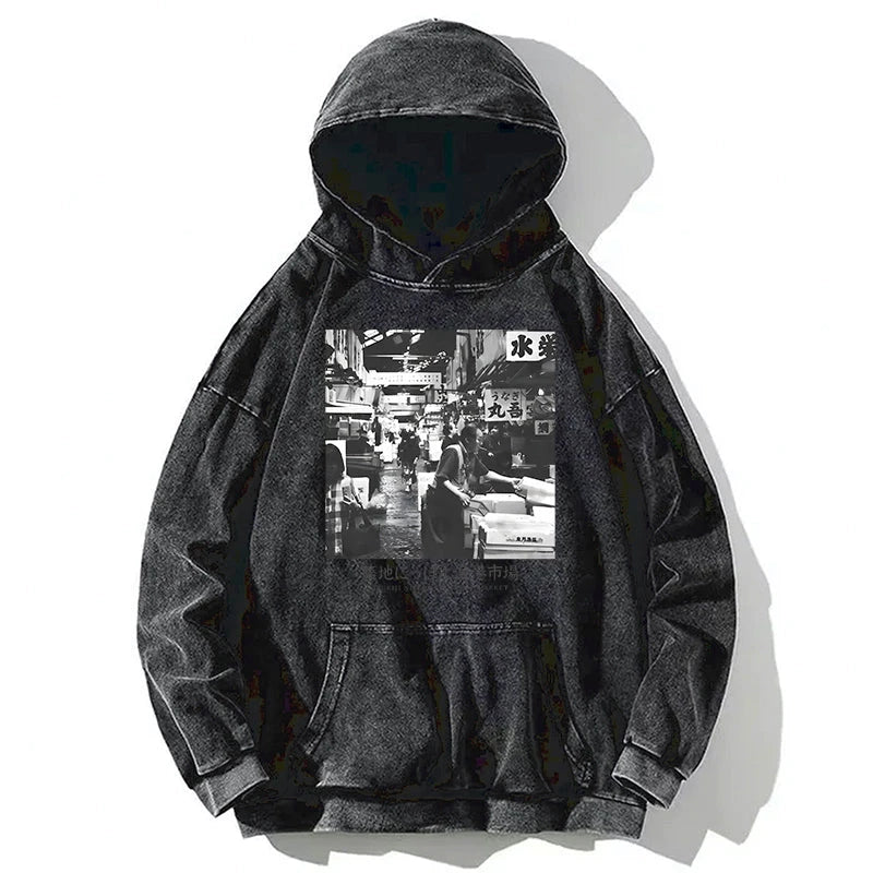 Tsukiji Fish Market Photo Washed Hoodie
