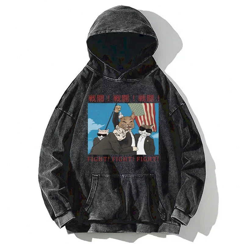 Fight Cat Japanese Washed Hoodie