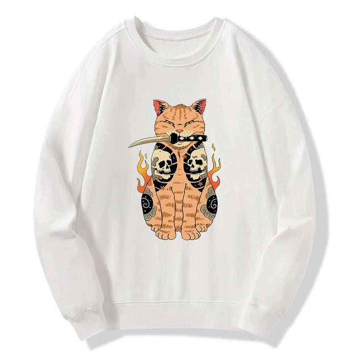 Catana Cat Skull Tattooed Samurai Sweatshirt