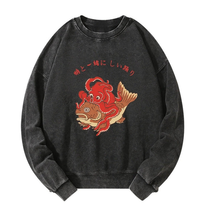 Octopus And Koi Dance Together Washed Sweatshirt