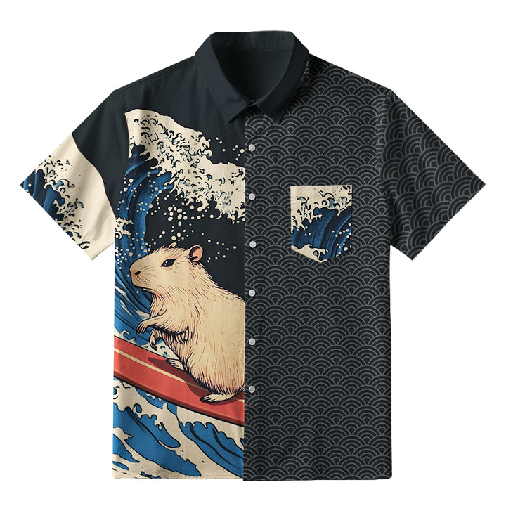 Capybara Surfing Button-up Shirt