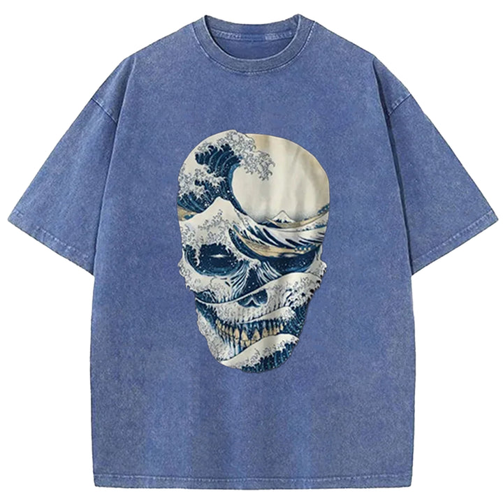 The Great Wave Skull Washed Crew Neck T-Shirt