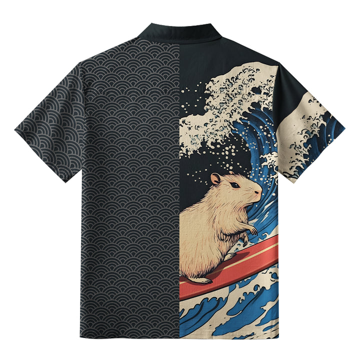 Capybara Surfing Button-up Shirt