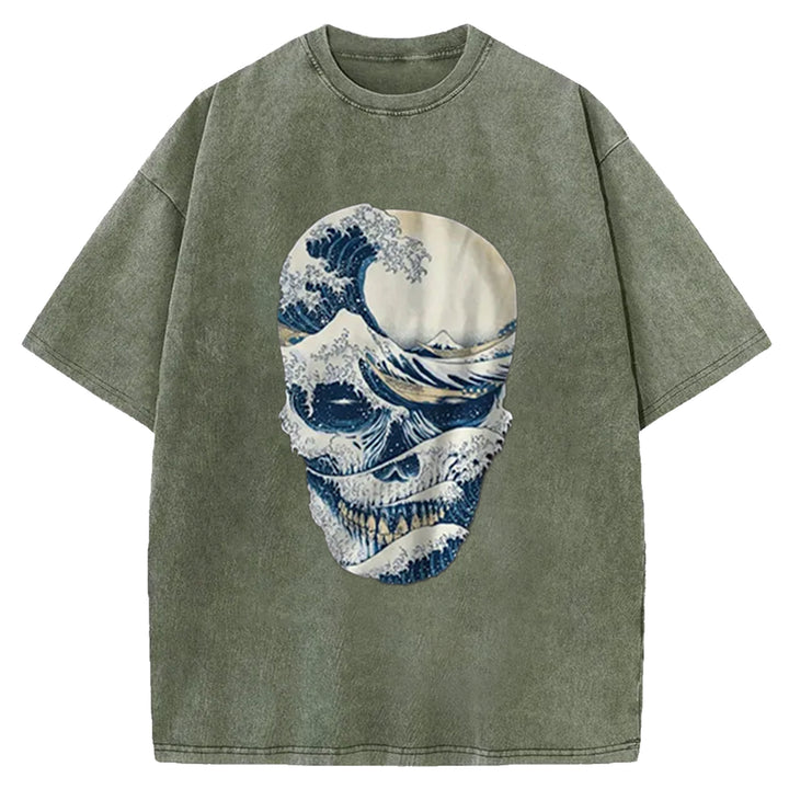 The Great Wave Skull Washed Crew Neck T-Shirt