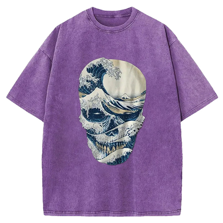 The Great Wave Skull Washed Crew Neck T-Shirt