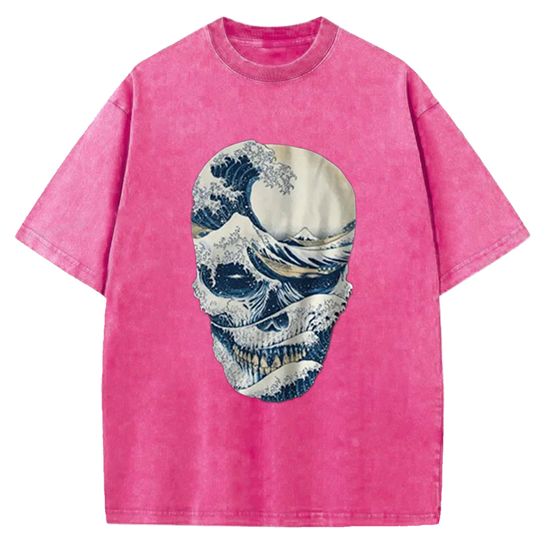 The Great Wave Skull Washed Crew Neck T-Shirt