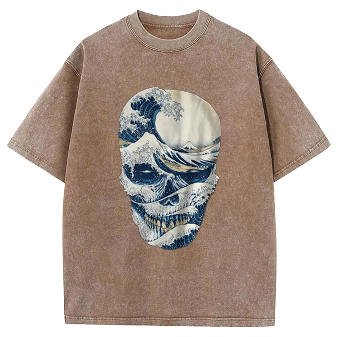 The Great Wave Skull Washed Crew Neck T-Shirt