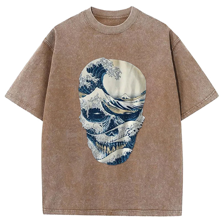 The Great Wave Skull Washed Crew Neck T-Shirt