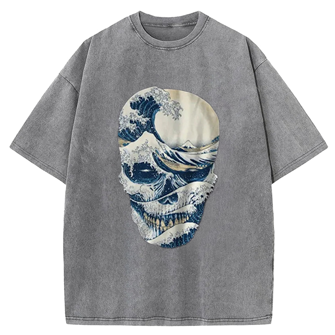 The Great Wave Skull Washed Crew Neck T-Shirt