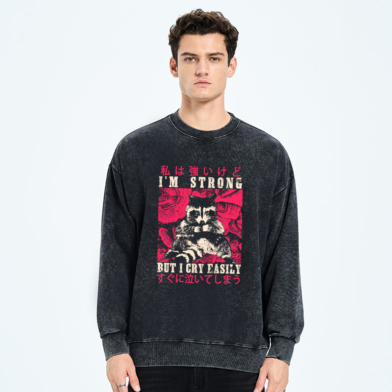 I Am Strong Raccoon Washed Sweatshirt