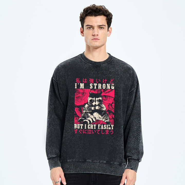 I Am Strong Raccoon Washed Sweatshirt