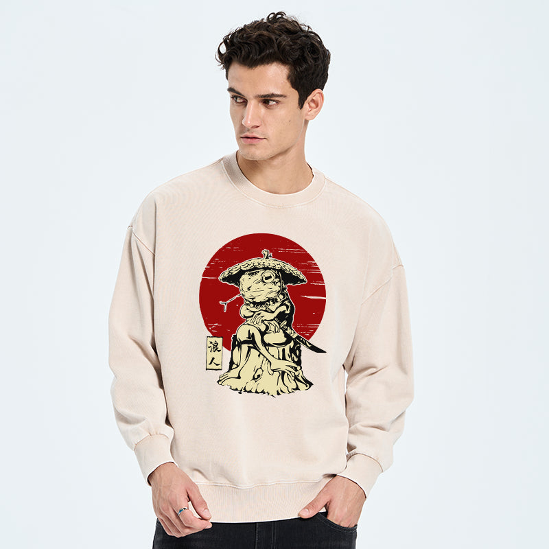Rounin Japanese Frog Samurai Washed Sweatshirt