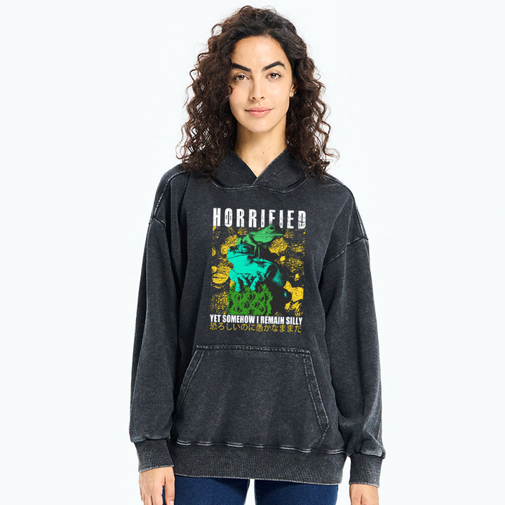 Horrified Two Frogs Funny Washed Hoodie