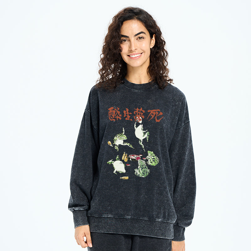 Japanese Frog Osake Kanji Washed Sweatshirt