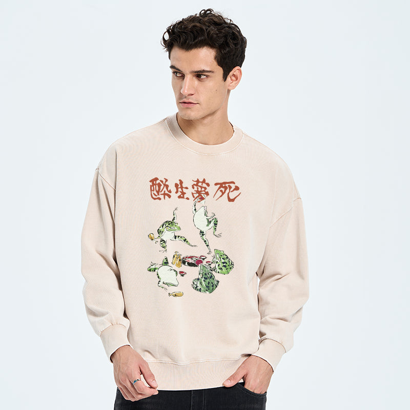 Japanese Frog Osake Kanji Washed Sweatshirt
