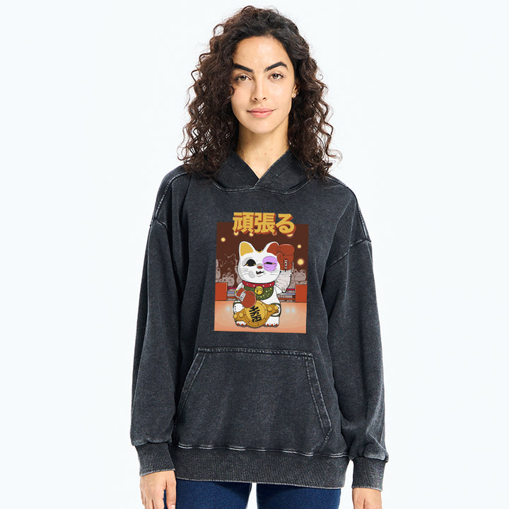 Fighting Cat Boxing Washed Hoodie