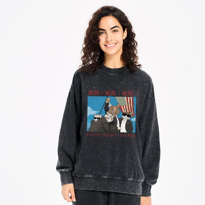Fight Cat Japanese Washed Sweatshirt