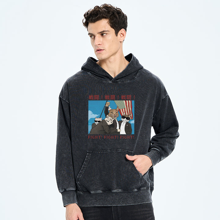 Fight Cat Japanese Washed Hoodie