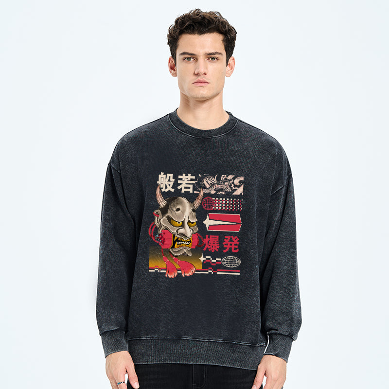 Hannya Mask Japanese Washed Sweatshirt