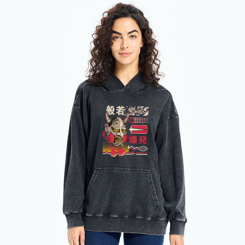 Hannya Mask Japanese Washed Hoodie