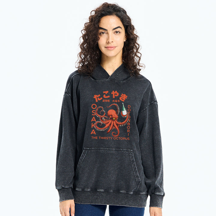 Octopus Drinks Soju Washed Hoodie