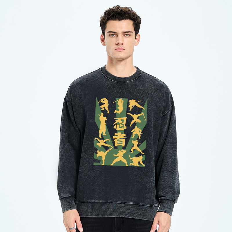 Japanese Ninja Print Washed Sweatshirt