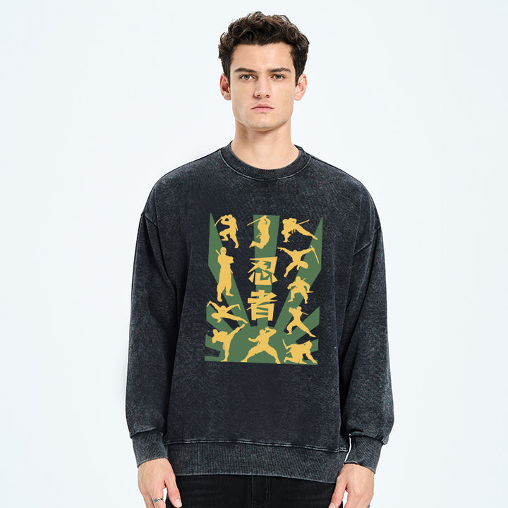 Japanese Ninja Print Washed Sweatshirt
