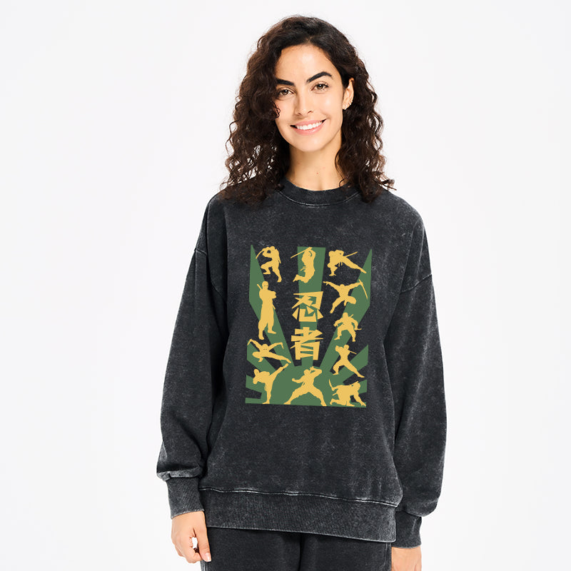 Japanese Ninja Print Washed Sweatshirt