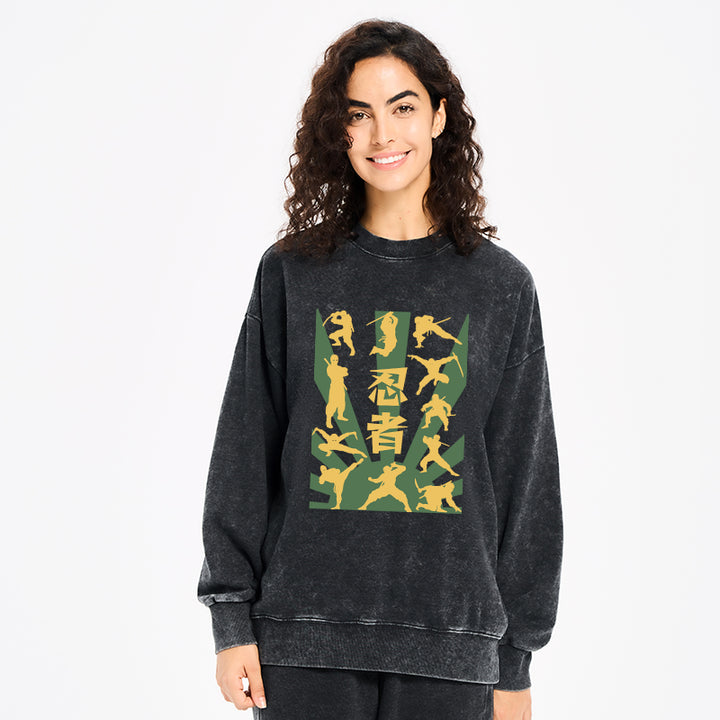 Japanese Ninja Print Washed Sweatshirt