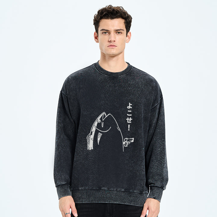 Fish Hold Up Gun Washed Sweatshirt