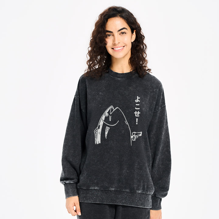 Fish Hold Up Gun Washed Sweatshirt